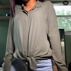 Olive green button down